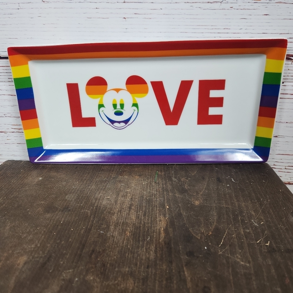 Pride Disney Mickey Mouse Love Rainbow Glass Tray